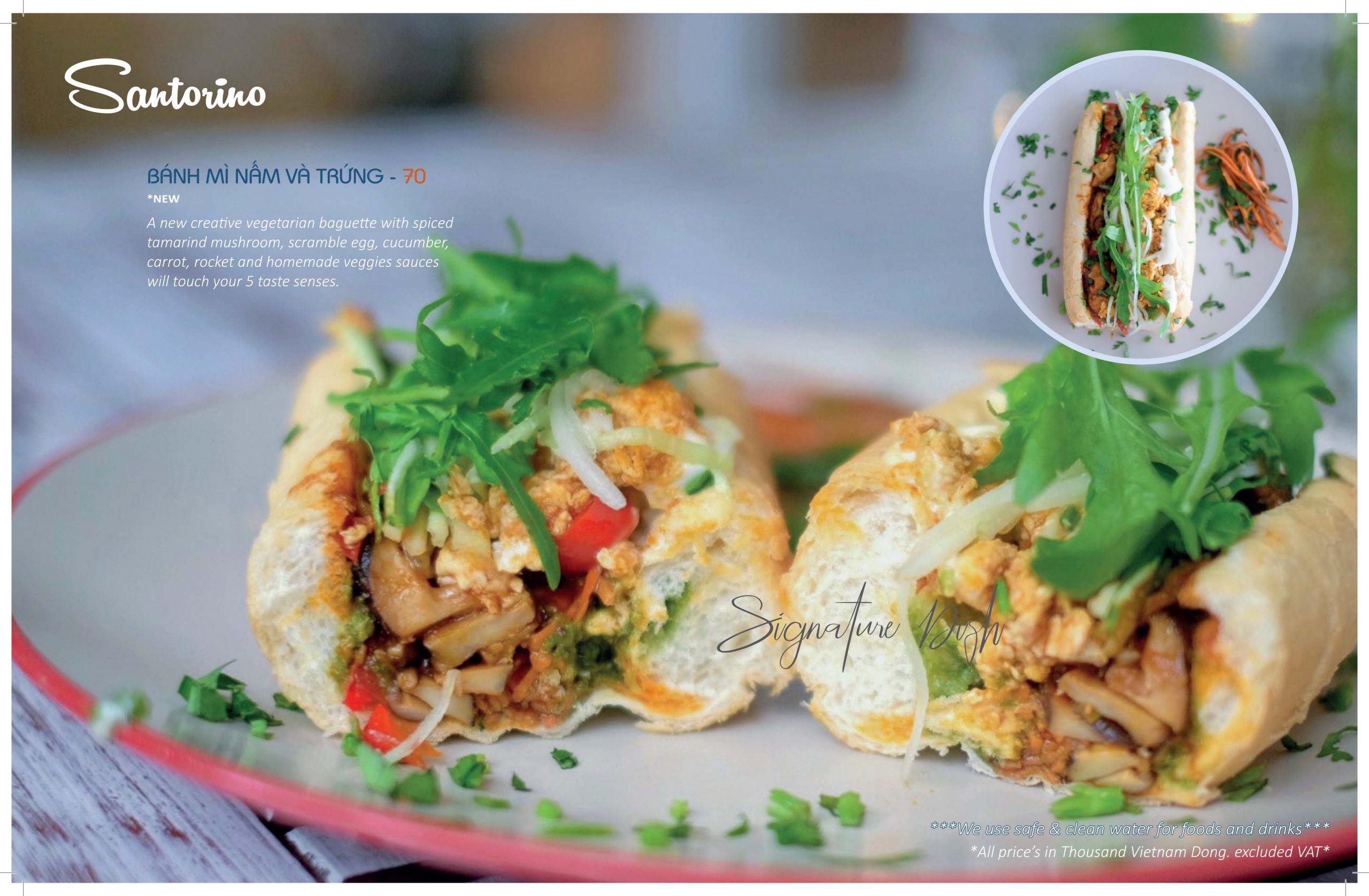 santorino coffee veggies food menu banh mi nam