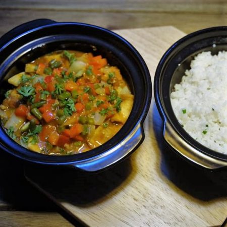 Tamarin tofu - Cơm đậu hủ sốt me và nấm đông cô tươi