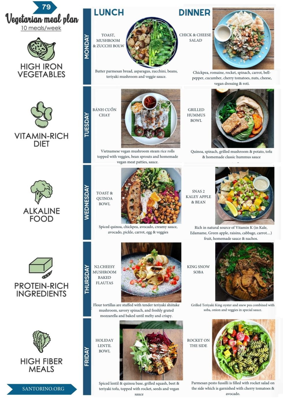 Healthy Weekly Vegetarian meal-plan in Ho Chi Minh by Santorino week 79